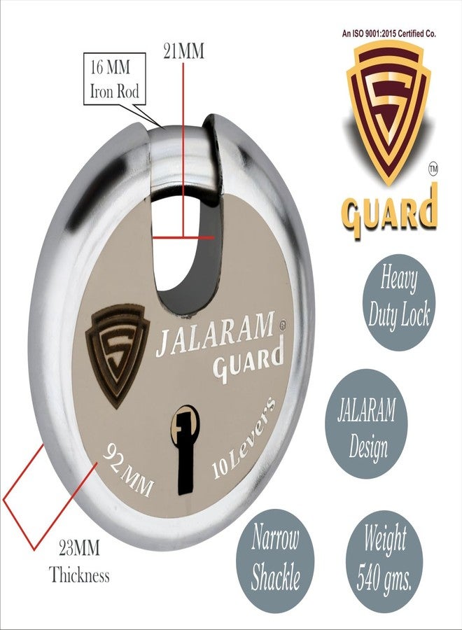 S-GUARD Heavy Duty Shutter Locks for Shop|, Main Gate| Main Door| Godowns| Offices| Warehouse| Trucks- Silver,Laser Print Design (JALARAM-92MM-10 Lever) - Image 3